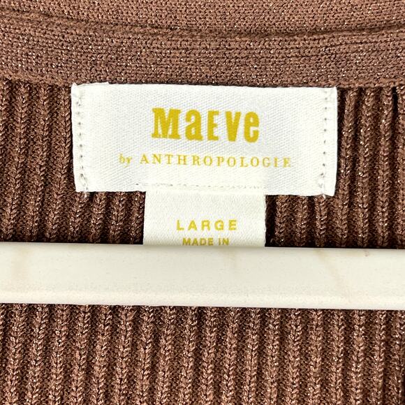 Anthropologie Maeve Thea Sweater Womens Large Brown Metallic Ribbed V Neck - Picture 6 of 16